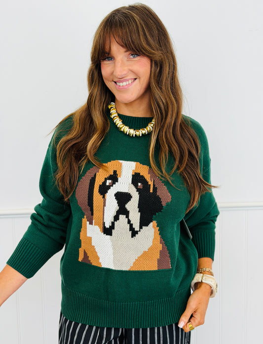 Hunter Green Dog Graphic Sweater Top (Reg & Plus)