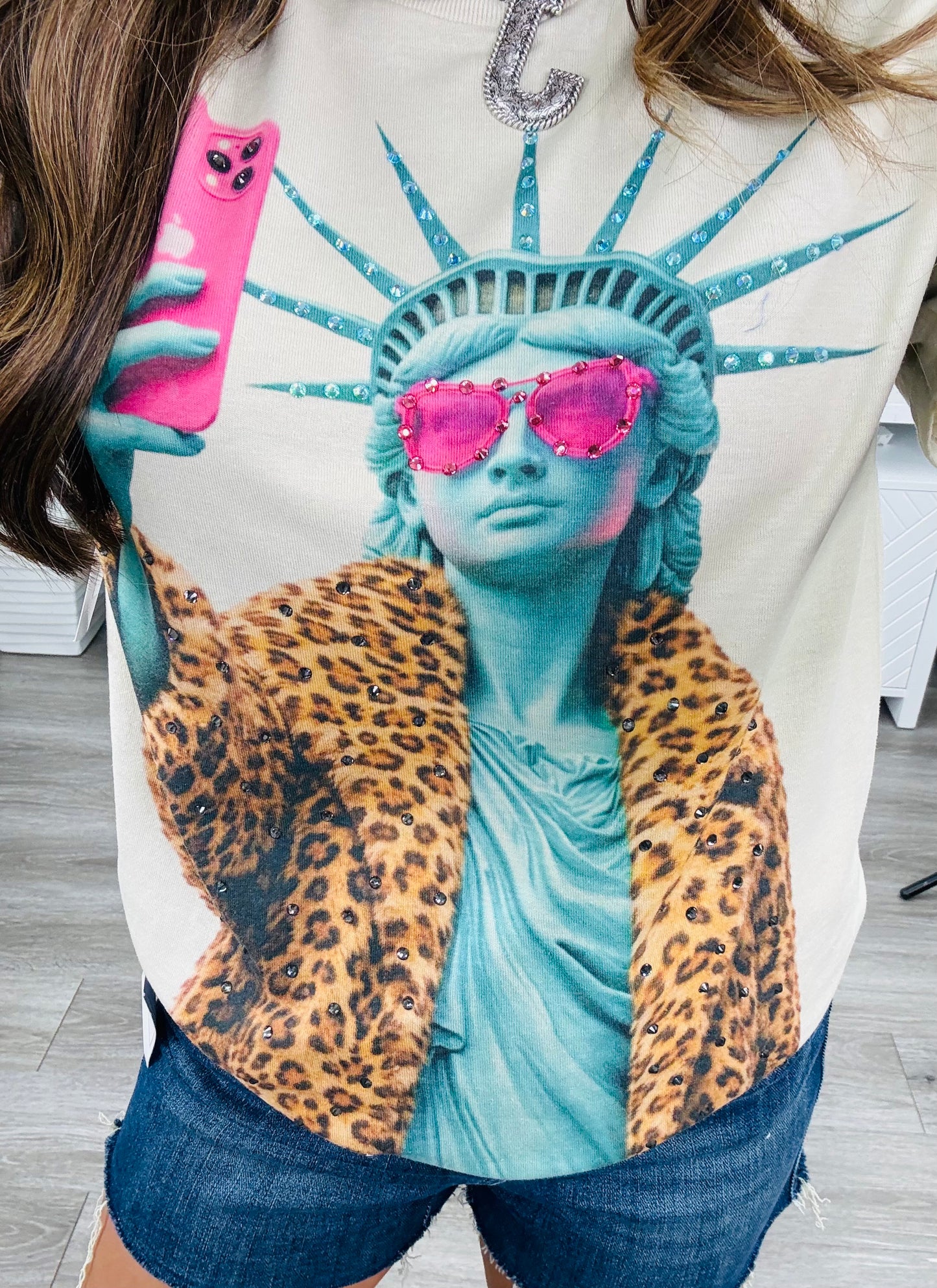Lady Liberty Selfie Bling Tee (Reg. and Plus)