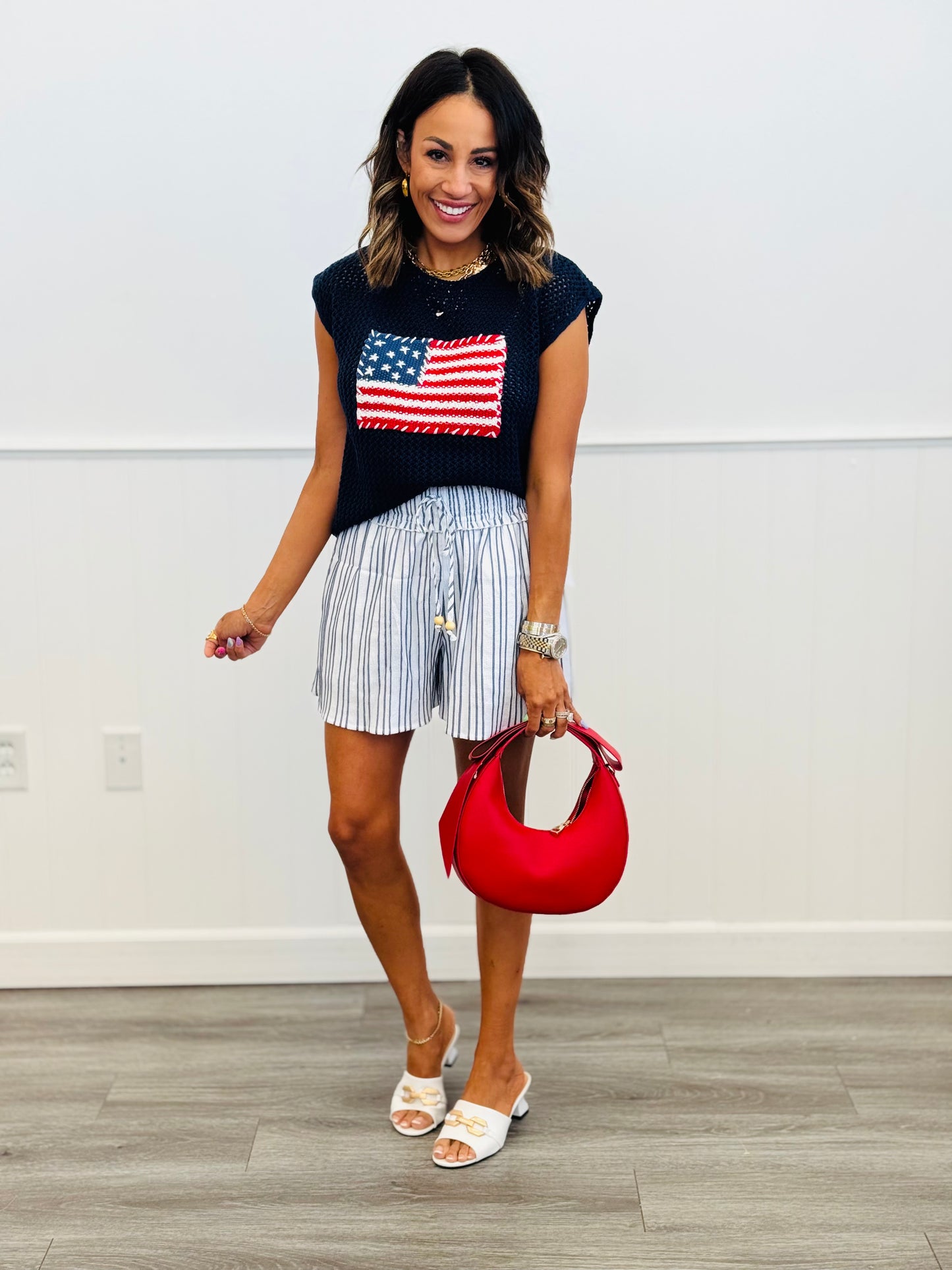 White/Blue Striped Shirt & Short Set (Reg & Plus)