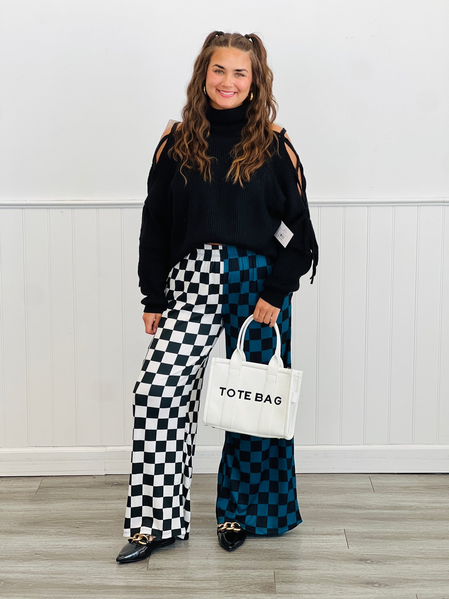 Split Decision Teal/Black Checkered Pants (Reg & Plus)