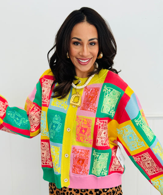 Queen Of Sparkles Multi Colorblock Logo Cardigan (Reg. & Plus)