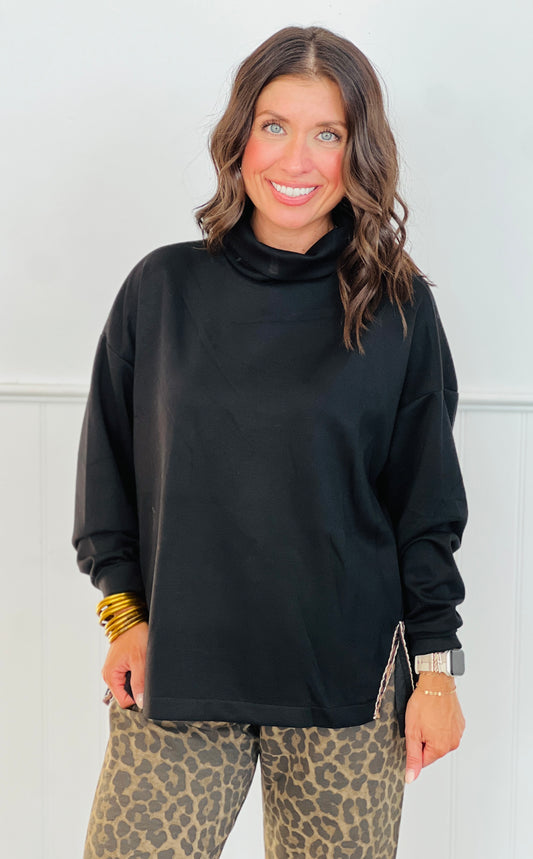 Black Leopard Side Slit Trim Top (Reg. and Plus)