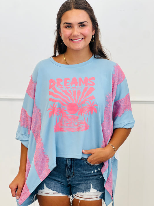 Blue Dream Tropical Lace Detailed Top (Reg. and Plus)