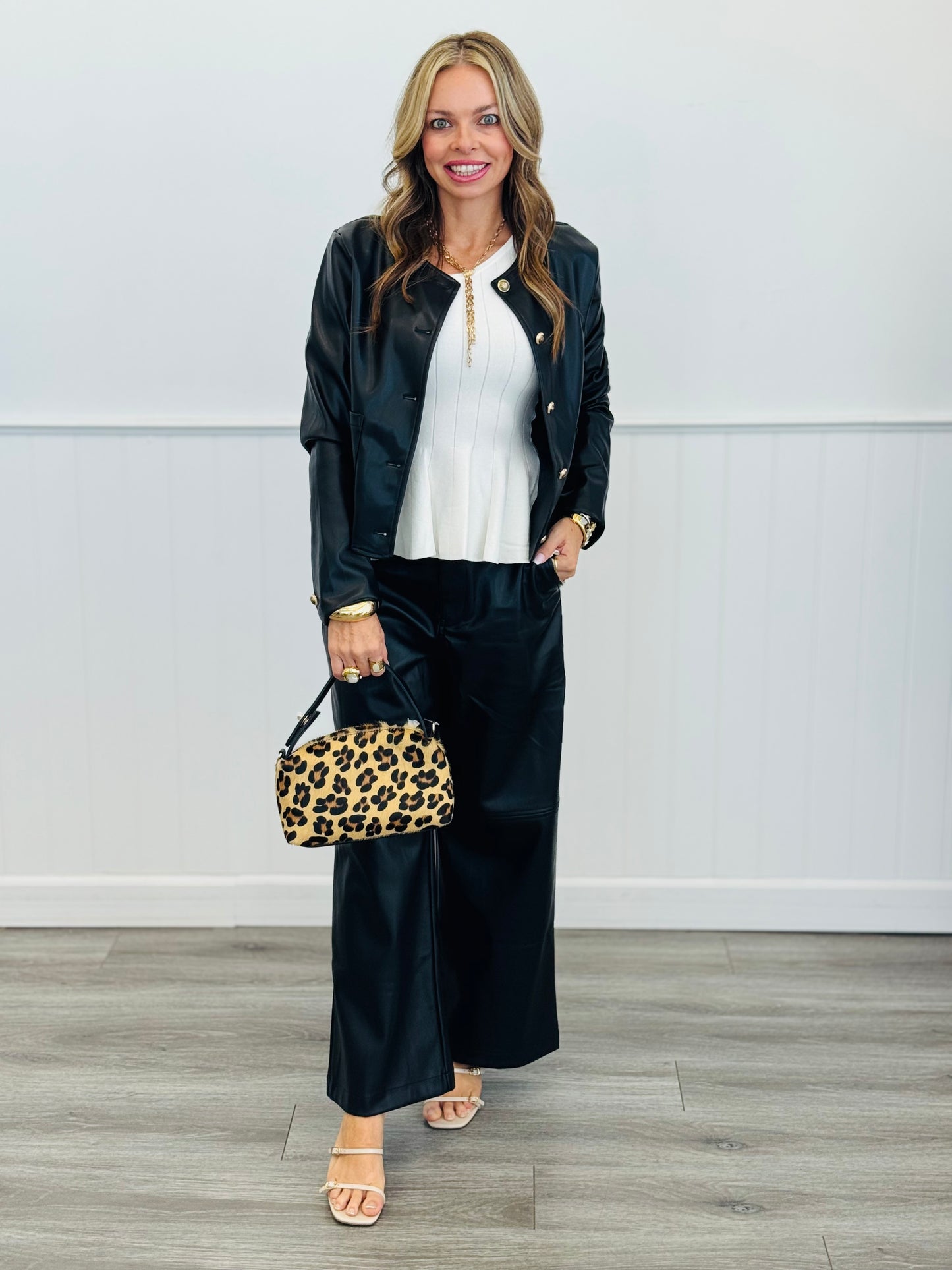 Black Faux Leather Trousers (Reg.)