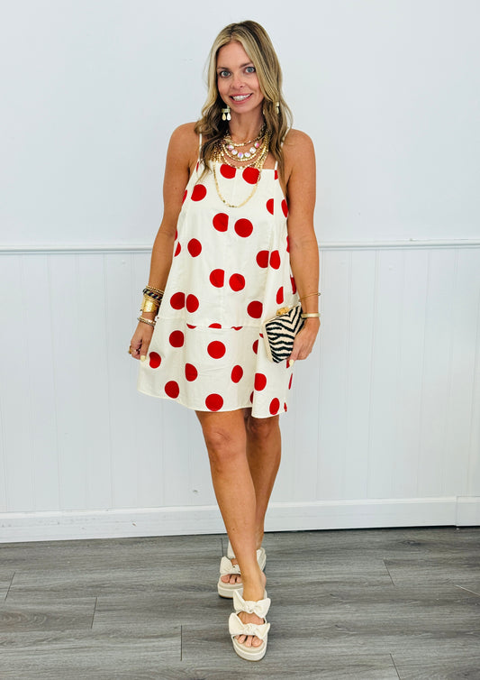 Cream/Red Big Bold Polka Dot Mini Dress (Reg.)