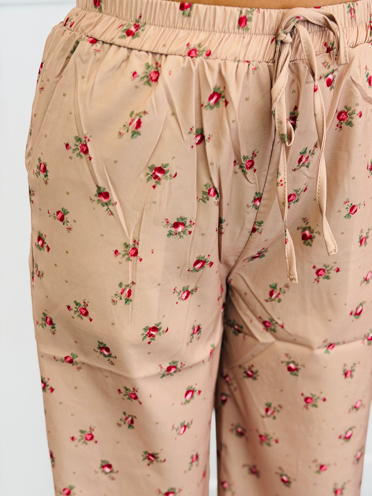 Taupe Floral Print Lace Wide Leg Pants (Reg.)