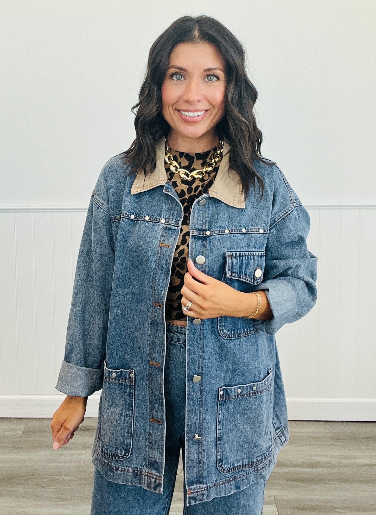 Denim Studded Barn Jacket (Reg.)