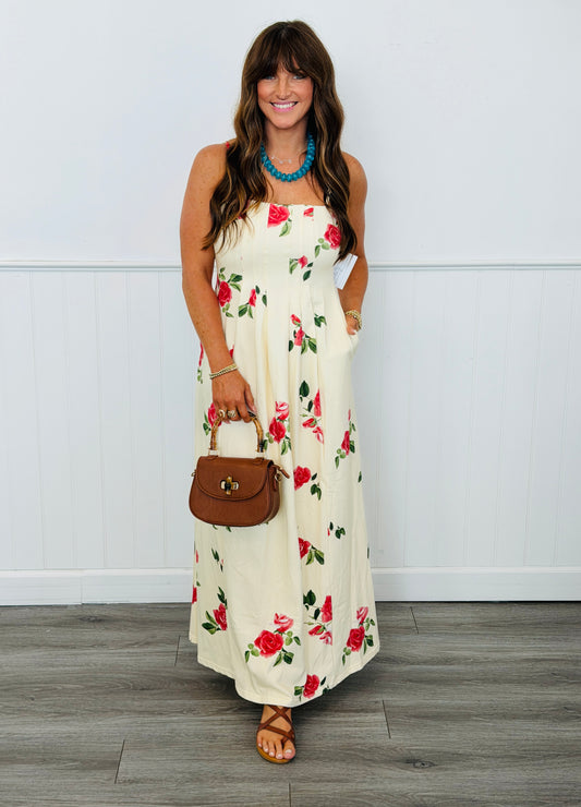 Cream Floral Print Midi Dress (Reg & Plus)