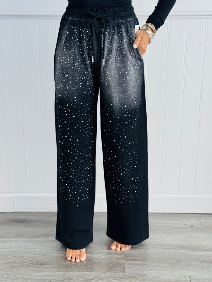 Black Rhinestone Wide Leg Pants (Reg. and Plus)