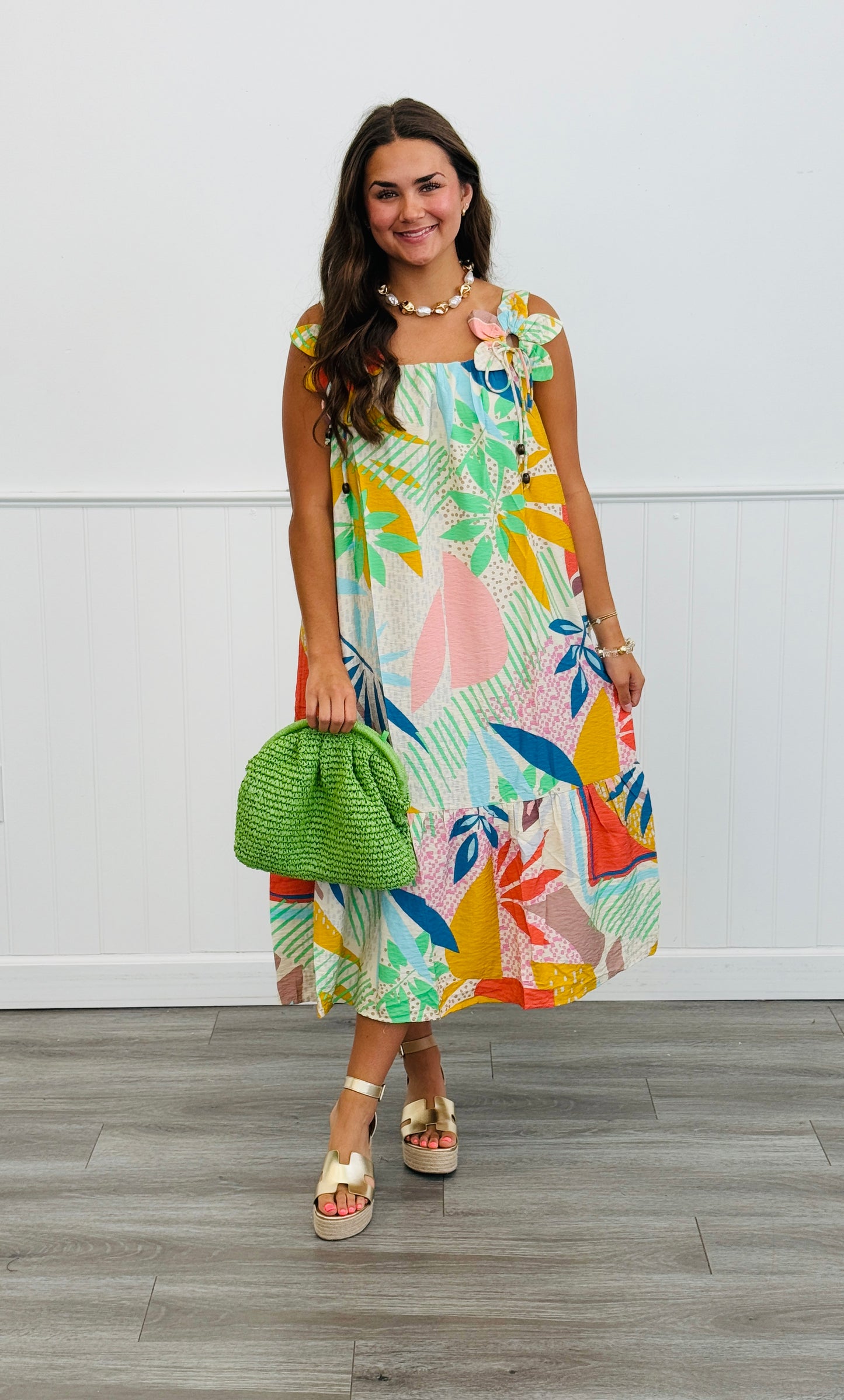 Ivory Multi Flower Detail Strap Midi Dress (Reg. and Plus)
