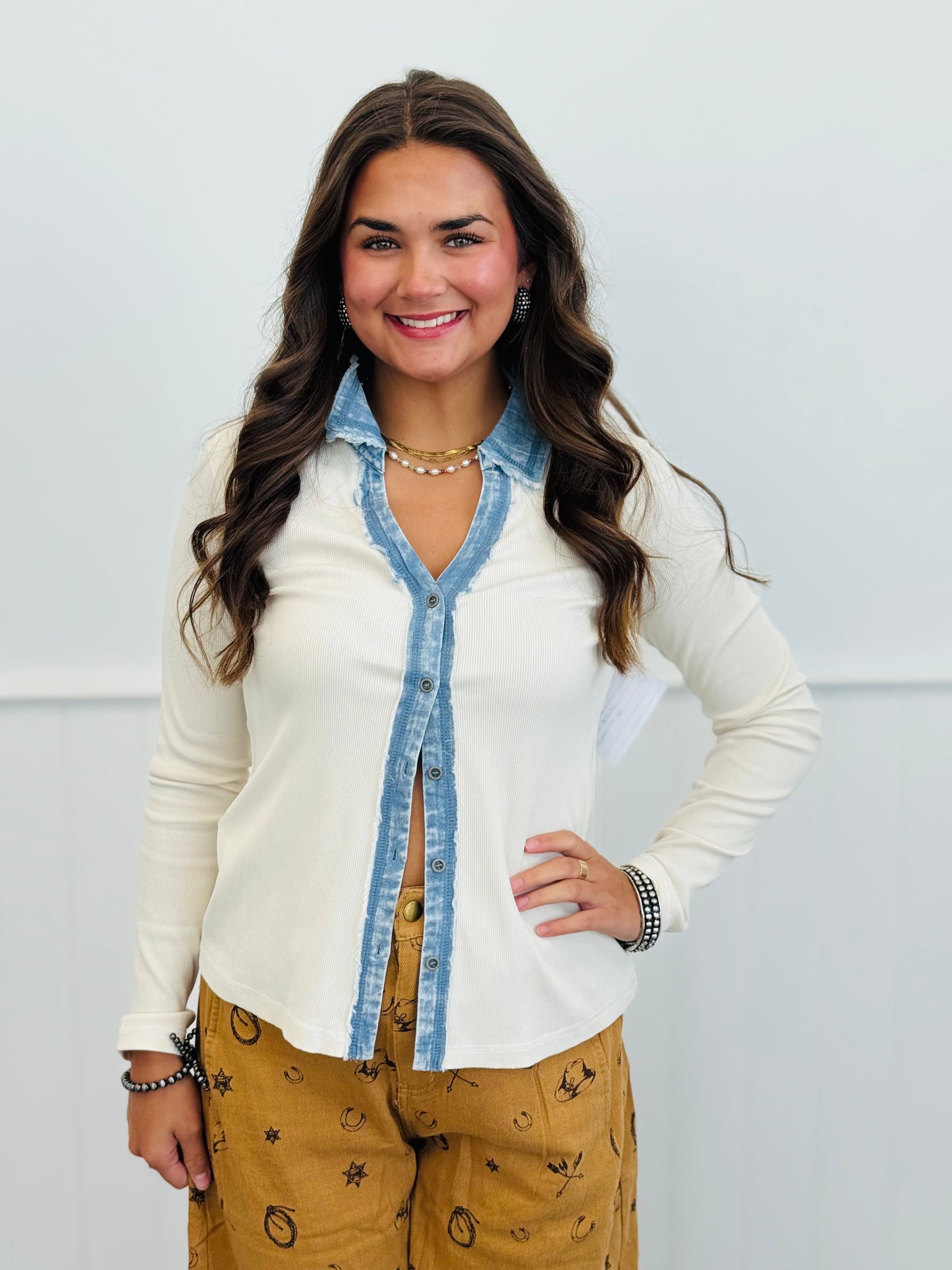 Vintage White Washed Rib Thermal Top (Reg.)