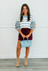 Lt Blue Striped Contrast Floral Sleeve Top (Reg. and Plus)