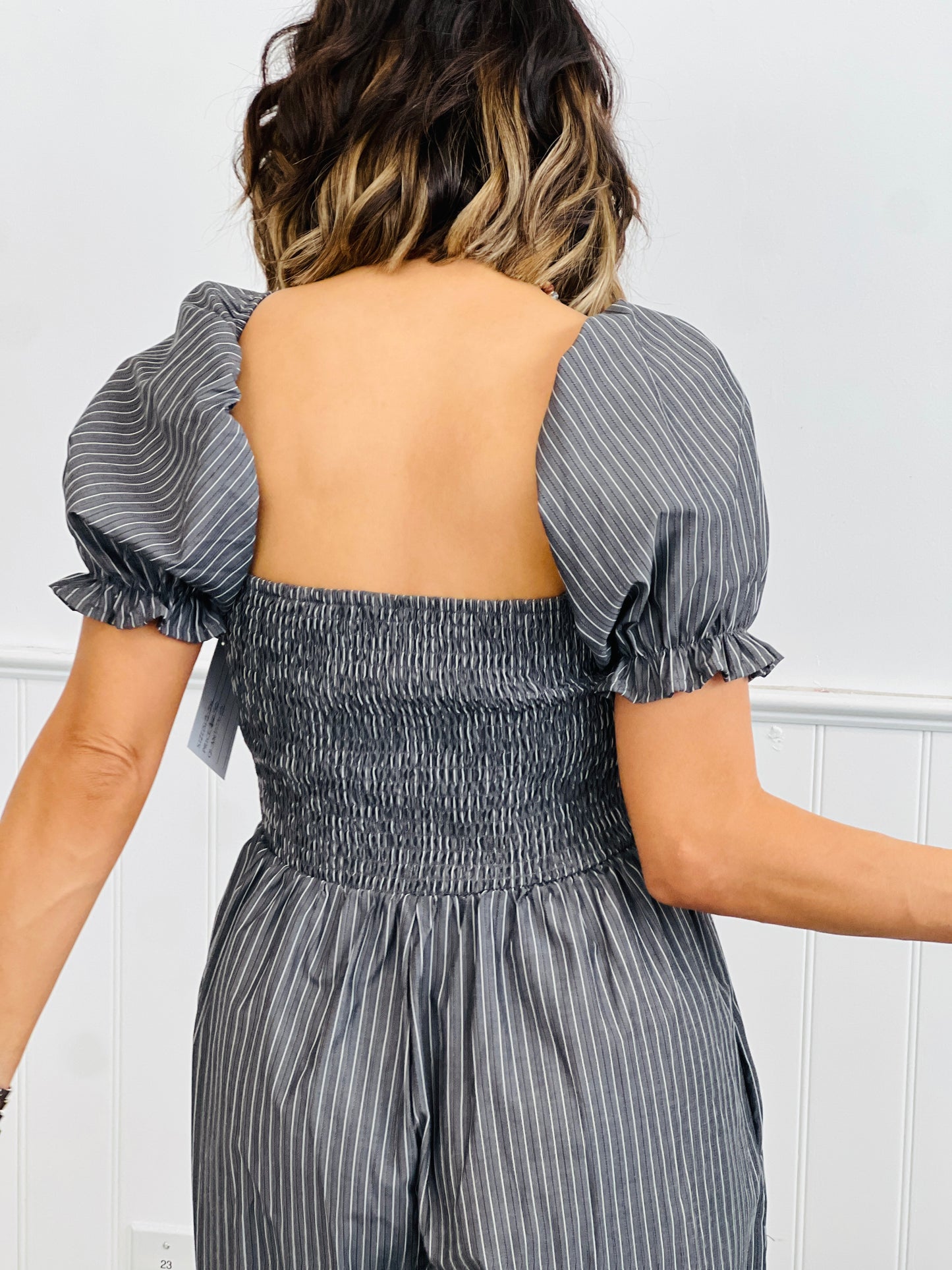 Charcoal Puff Sleeve Jumpsuit (Reg & Plus)