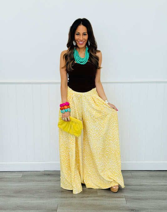 Yellow Deer Print Palazzo Pants (Reg. and Plus)