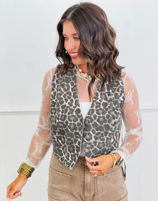 Cream Leopard Structured Vest Top (Reg.)
