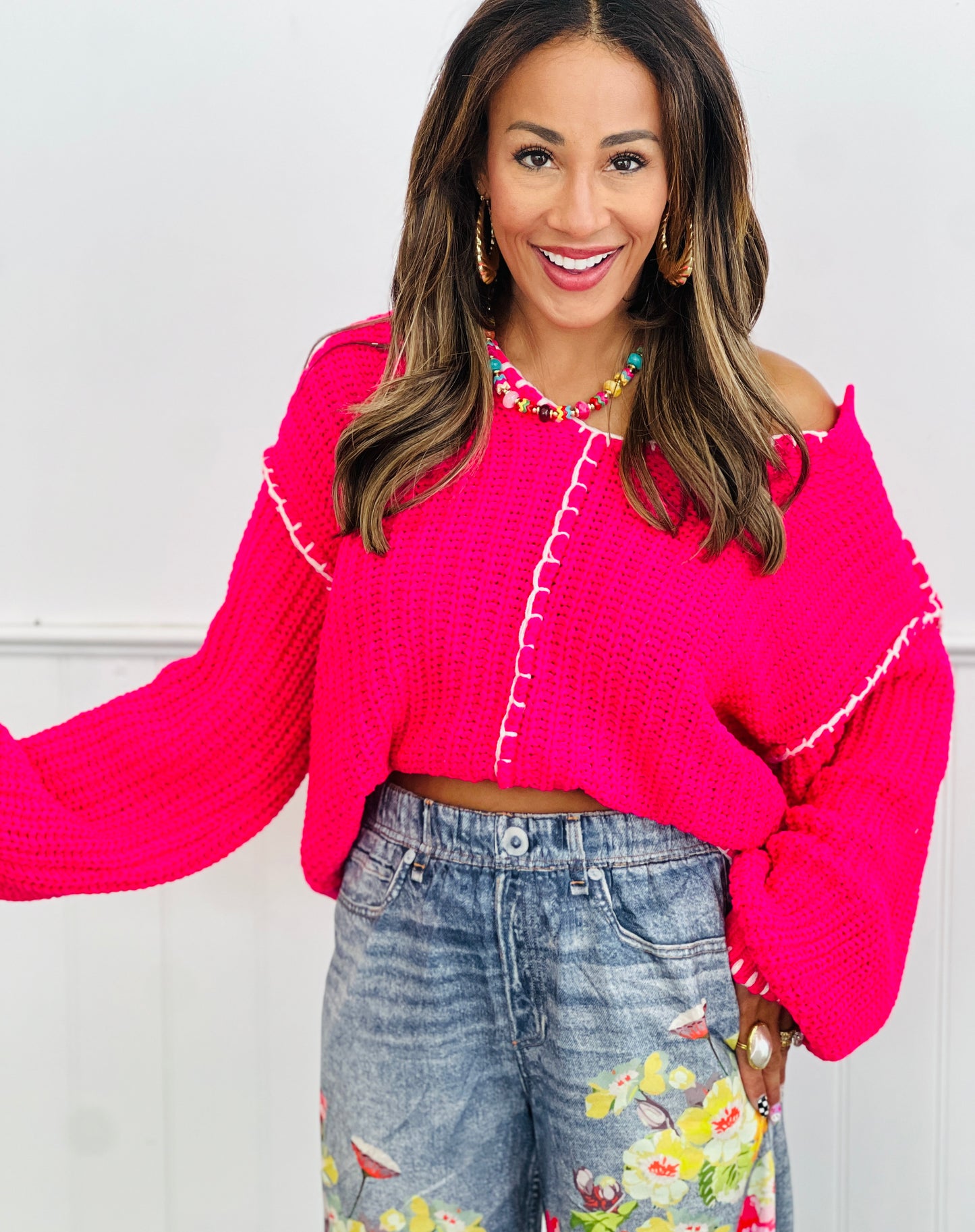 POL Fuchsia Chenille Whipstitch Sweater Top (Reg.)