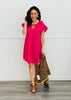 Fuchsia Ruffle Sleeve Tiered Mini Dress (Reg.)