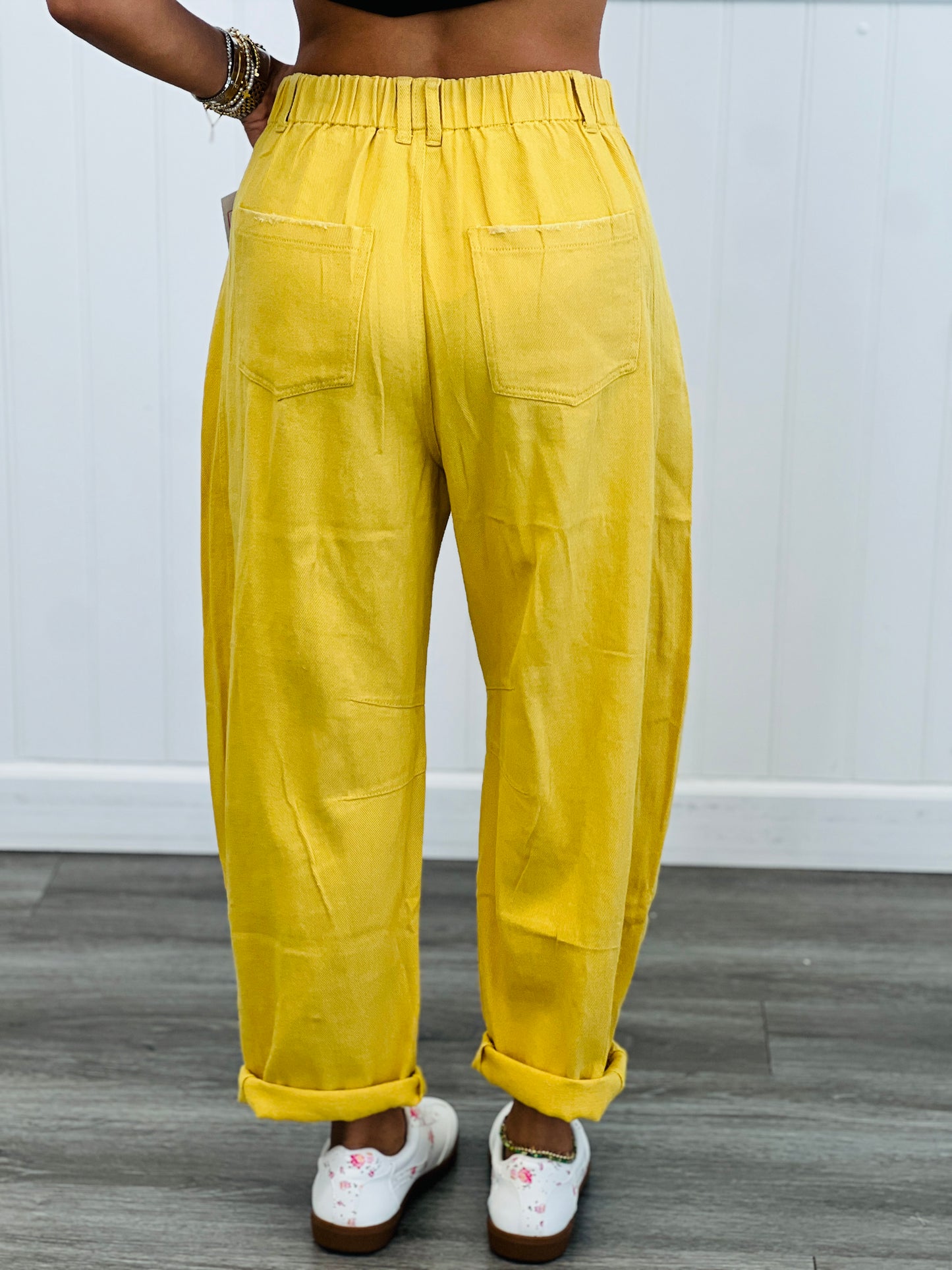 Acid Washed Yellow Denim Barrel Pants (Reg & Plus)