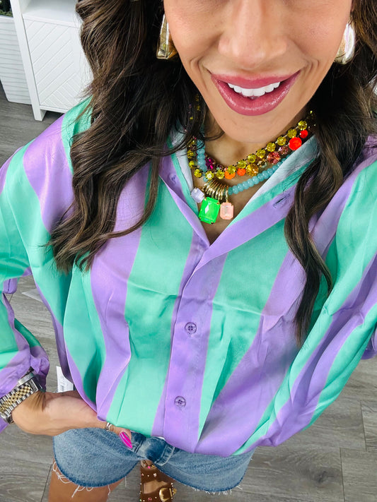 Lilac Striped Satin Shirt (Reg.)