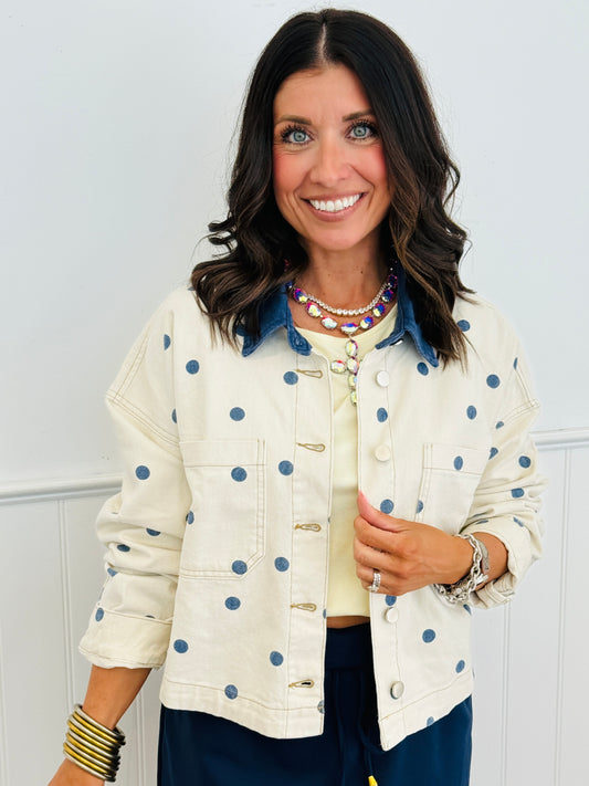 Cream/Navy Polka Dot Barn Jacket (Reg.)