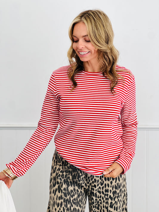 Red/White Striped Long Sleeve Top (Reg.)