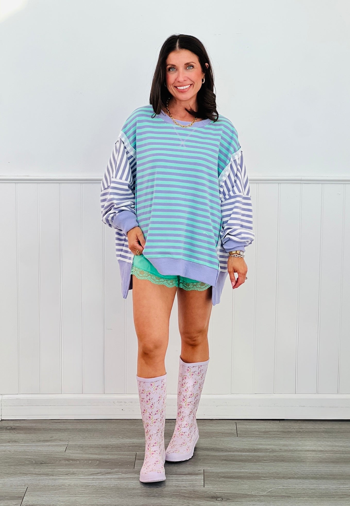 Lavender/Mint Striped Oversized Sweatshirt (Reg.)