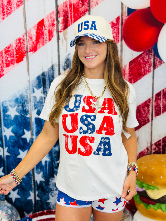 White USA Short Sleeve Tee (Reg. and Plus)