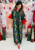 Queen Of Sparkles Dk Green Multi Christmas Lights Feather Trim Midi Dress (Reg. and Plus)