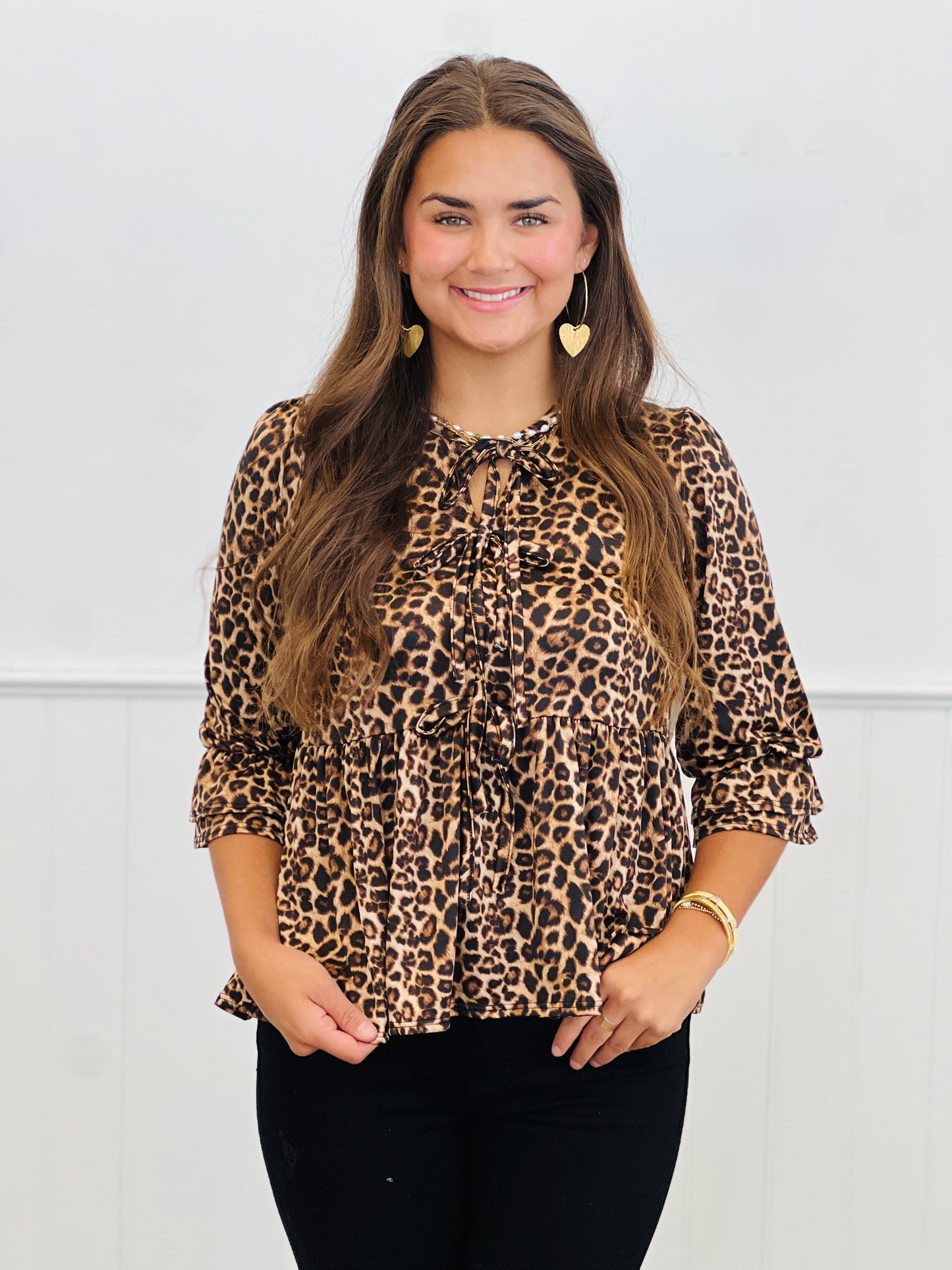 Leopard Bow Tie Blouse (Reg & Plus)
