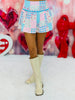 Aqua/Pink Gingham Floral Patchwork Skort (Reg.)