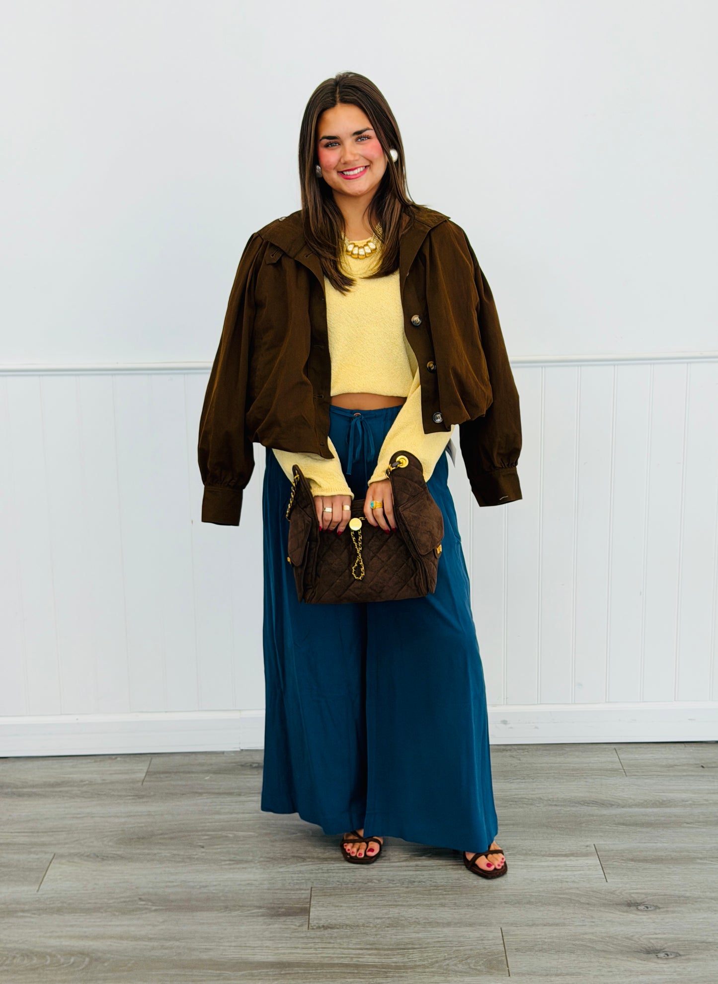 Dark Brown Gathered Hem Bomber Jacket (Reg.)