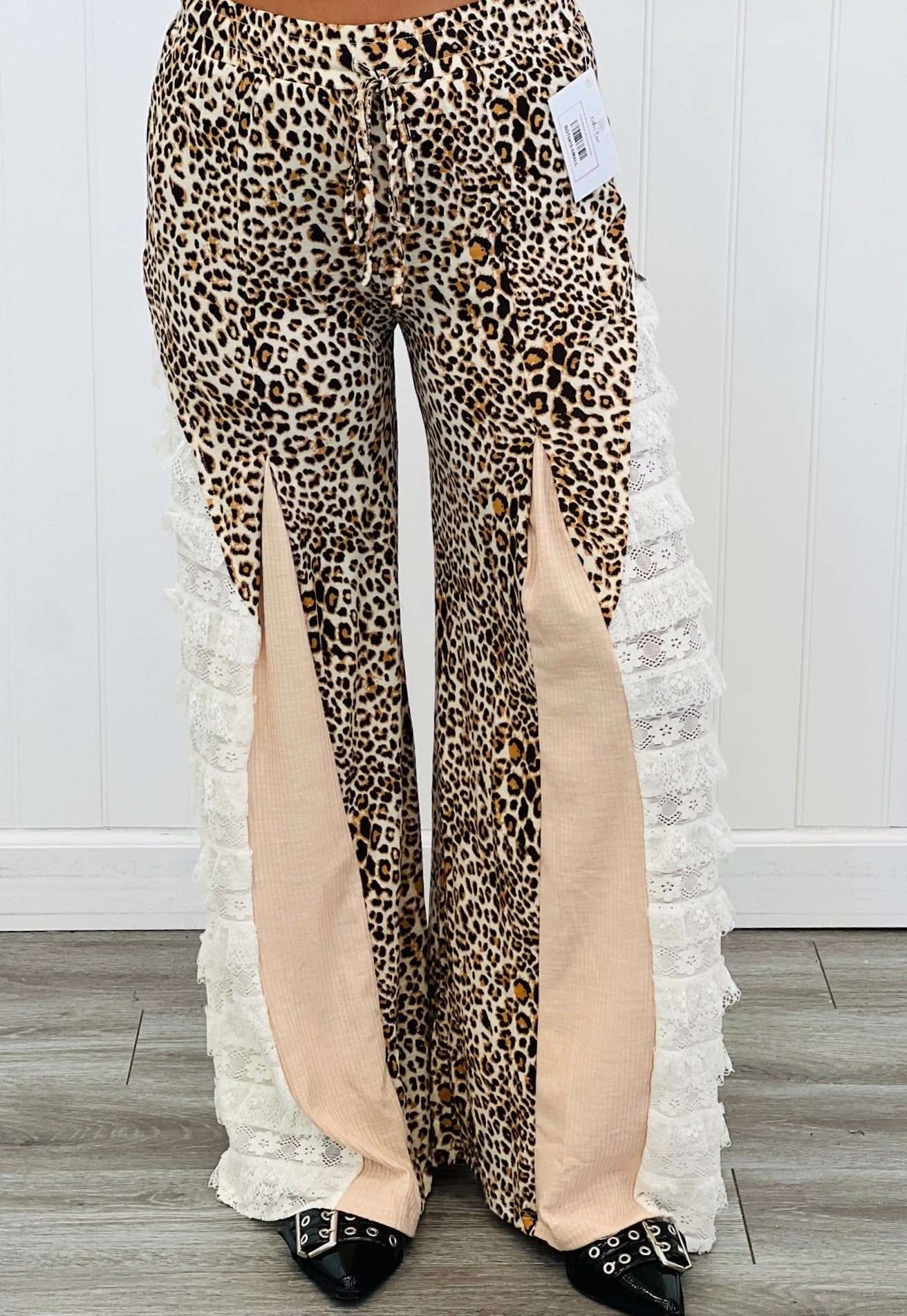 POL Nude Beige Cheetah Layered Crochet Lace Pants (Reg.)