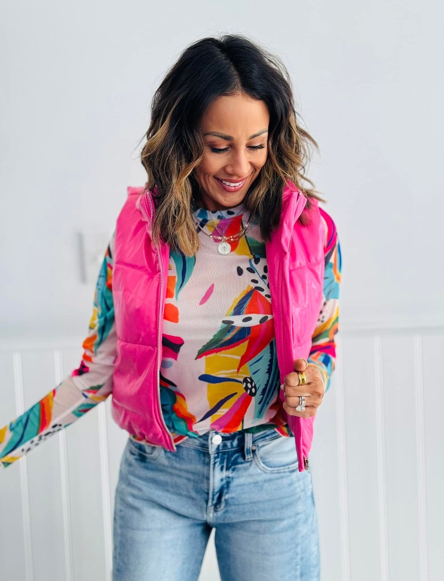 Tropical Print Mesh Top (Reg. and Plus)