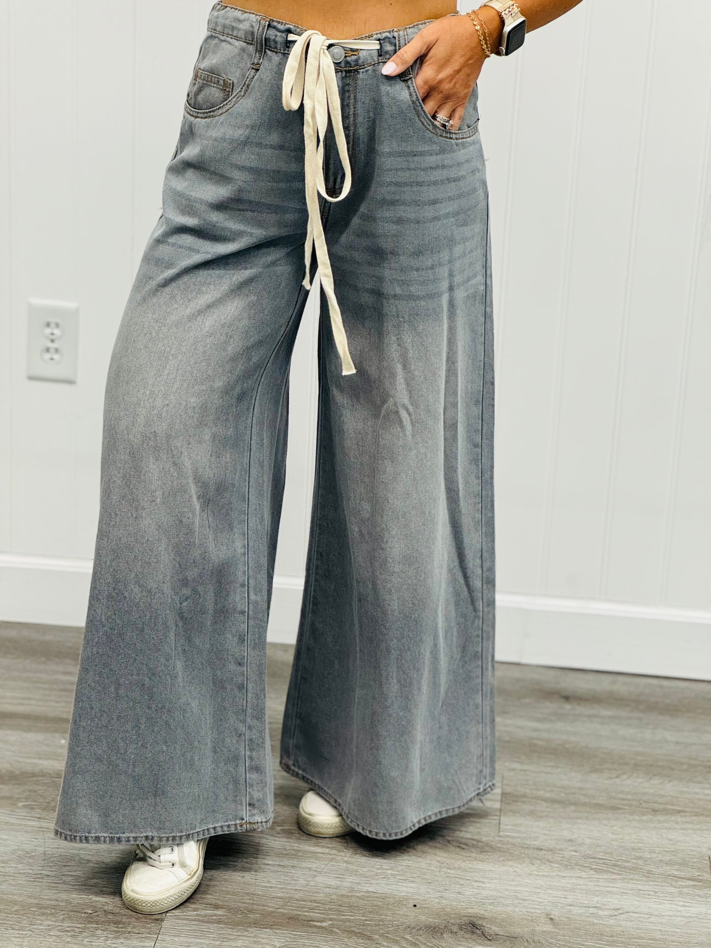 Washed Denim Wide Leg Wonder Pants (Reg & Plus)
