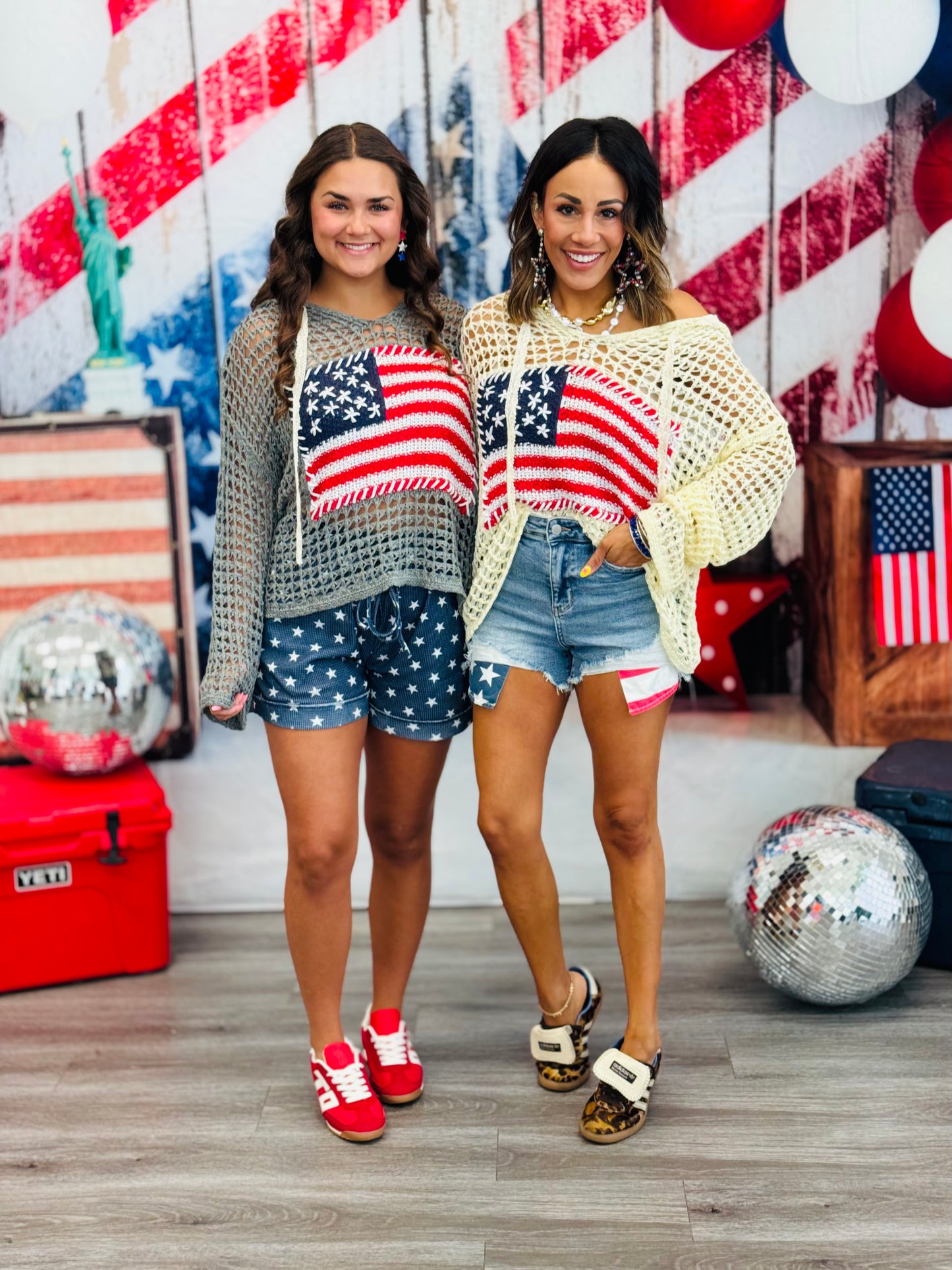 USA Flag Crochet Hoodie Top (Reg.)- 2 Colors