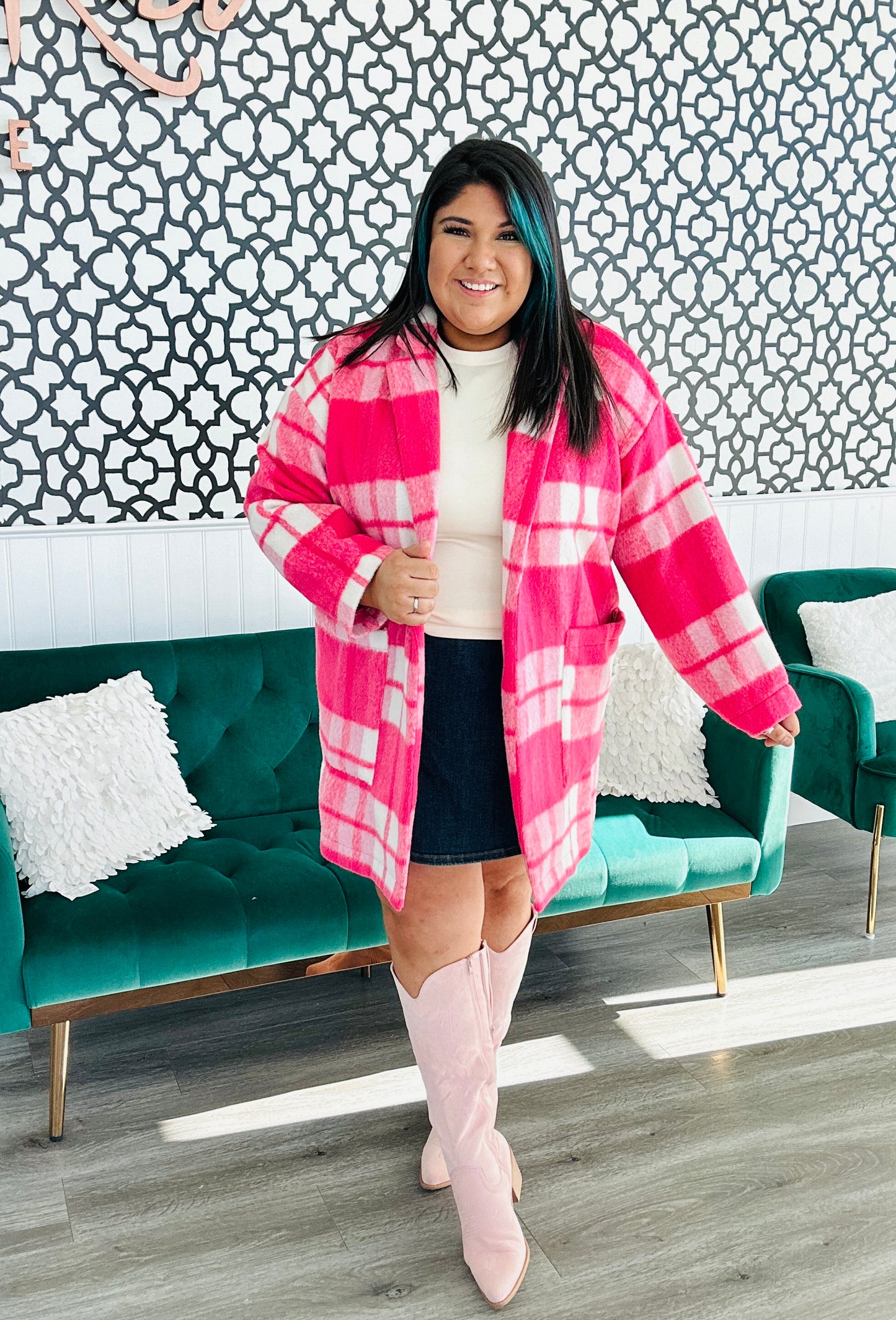 Fuzzy Check Plaid Jacket (Reg & Plus)