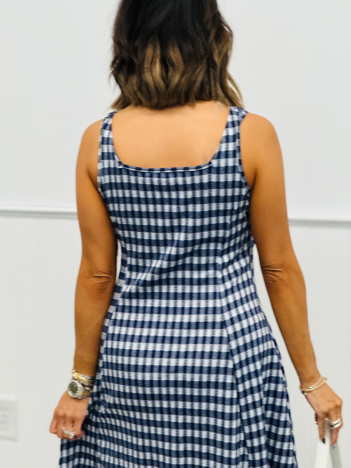 Navy/White Gingham Sleeveless Mini Dress (Reg.)