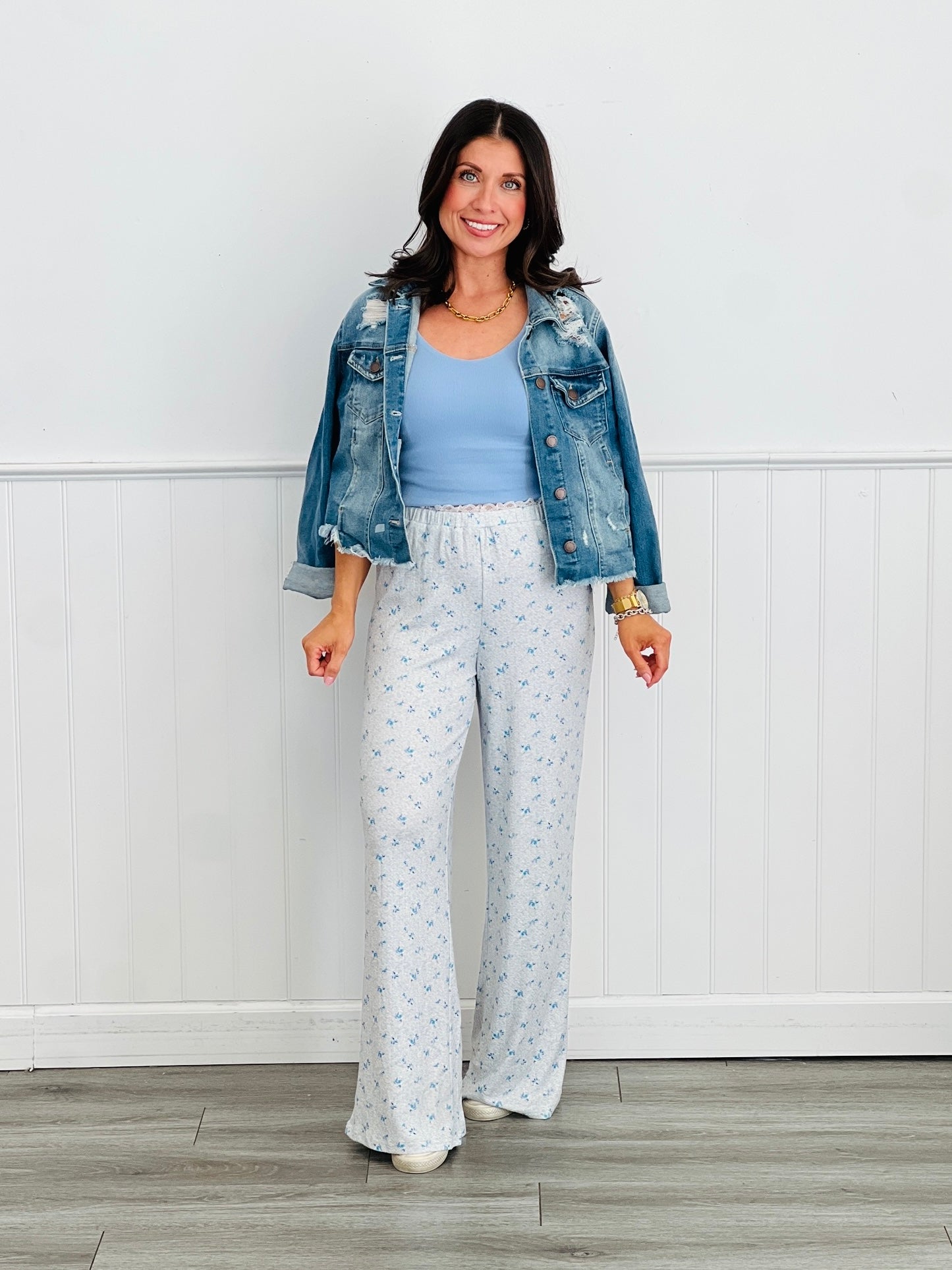 Grey & Blue Floral LS Lounge Set (Reg. and Plus)
