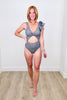 Glitter Charcoal Open Front Ribbon Swimsuit (Reg. and Plus)
