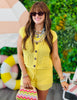 Yellow Open Weave Button Up Top & Shorts Set (Reg. and Plus)