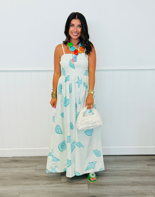 Ivory/Green Seashell Print Maxi Dress (Reg.)