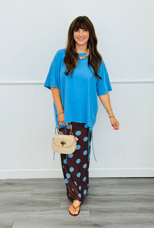 Brown/Blue Polka Dot Sheer Overlay Maxi Skirt (Reg.)
