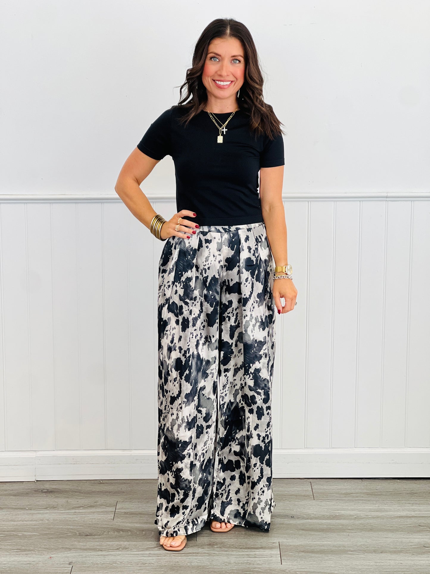 Black Abstract Animal Print Palazzo Pants (Reg.)