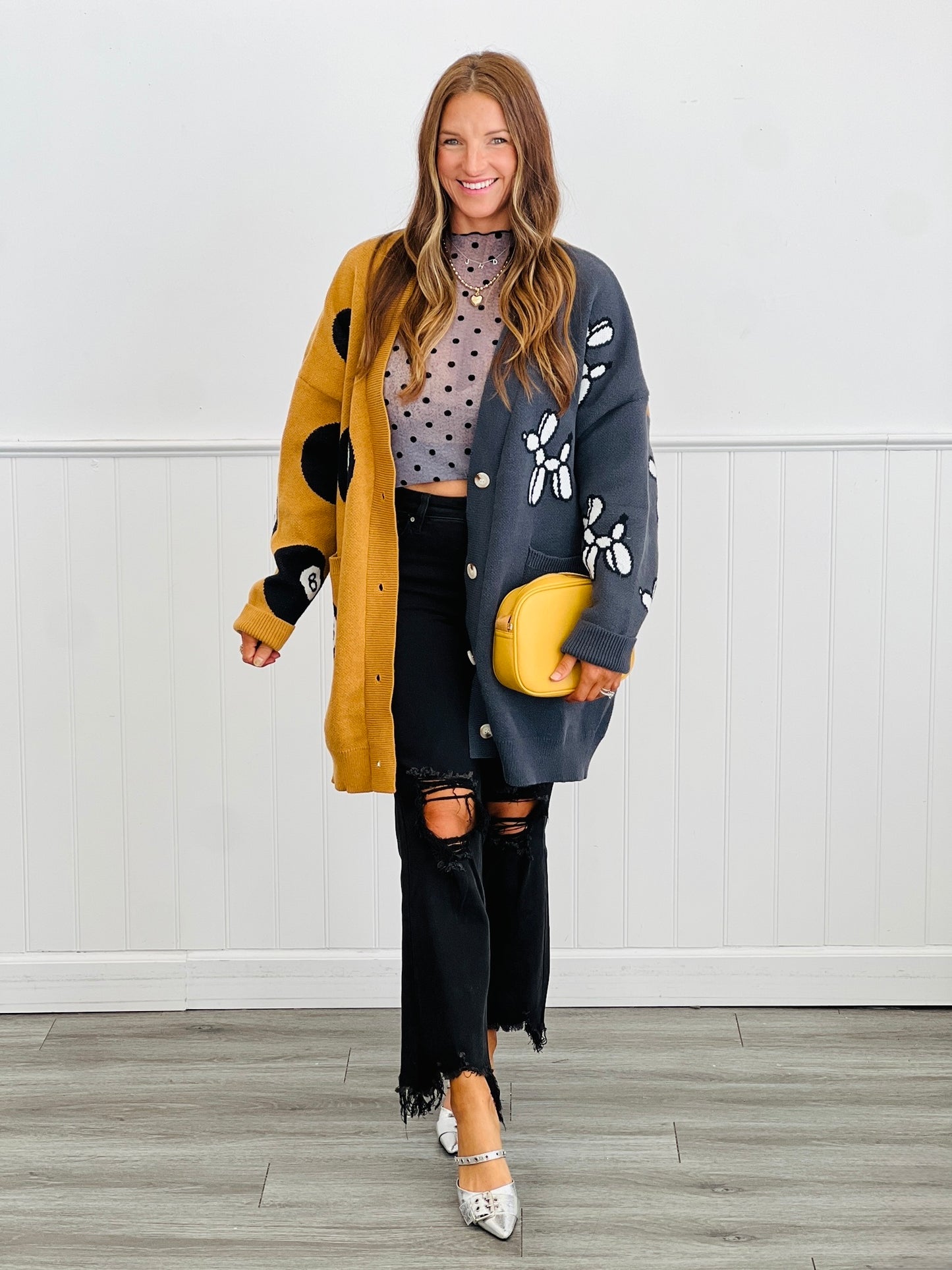 Mocha/Charcoal Balloon Dog Cardigan (Reg & Plus)