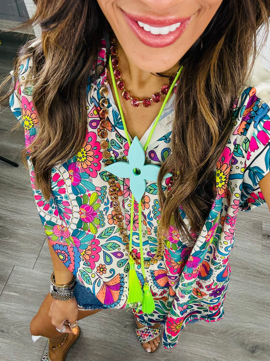 WR EXCLUSIVE Rahya - Ace of Diamonds Bolo in Turquoise with Lime Green & Lime Green