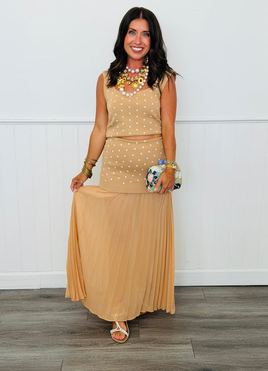 Camel Polka Dot Top & Maxi Skirt Set (Reg.)
