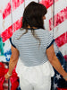 Navy Striped Knit Contrast Peplum Top (Reg.)
