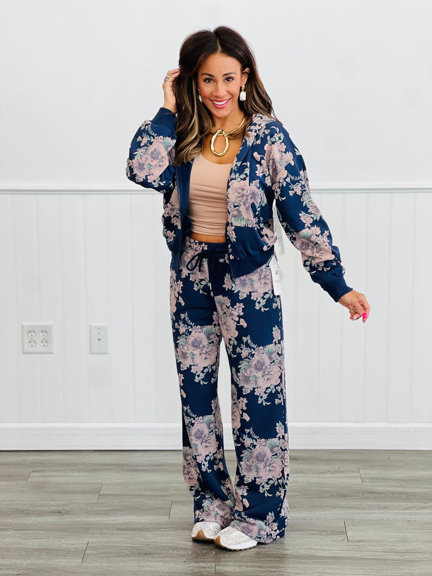 Navy Floral Print Sweatpants (Reg.)