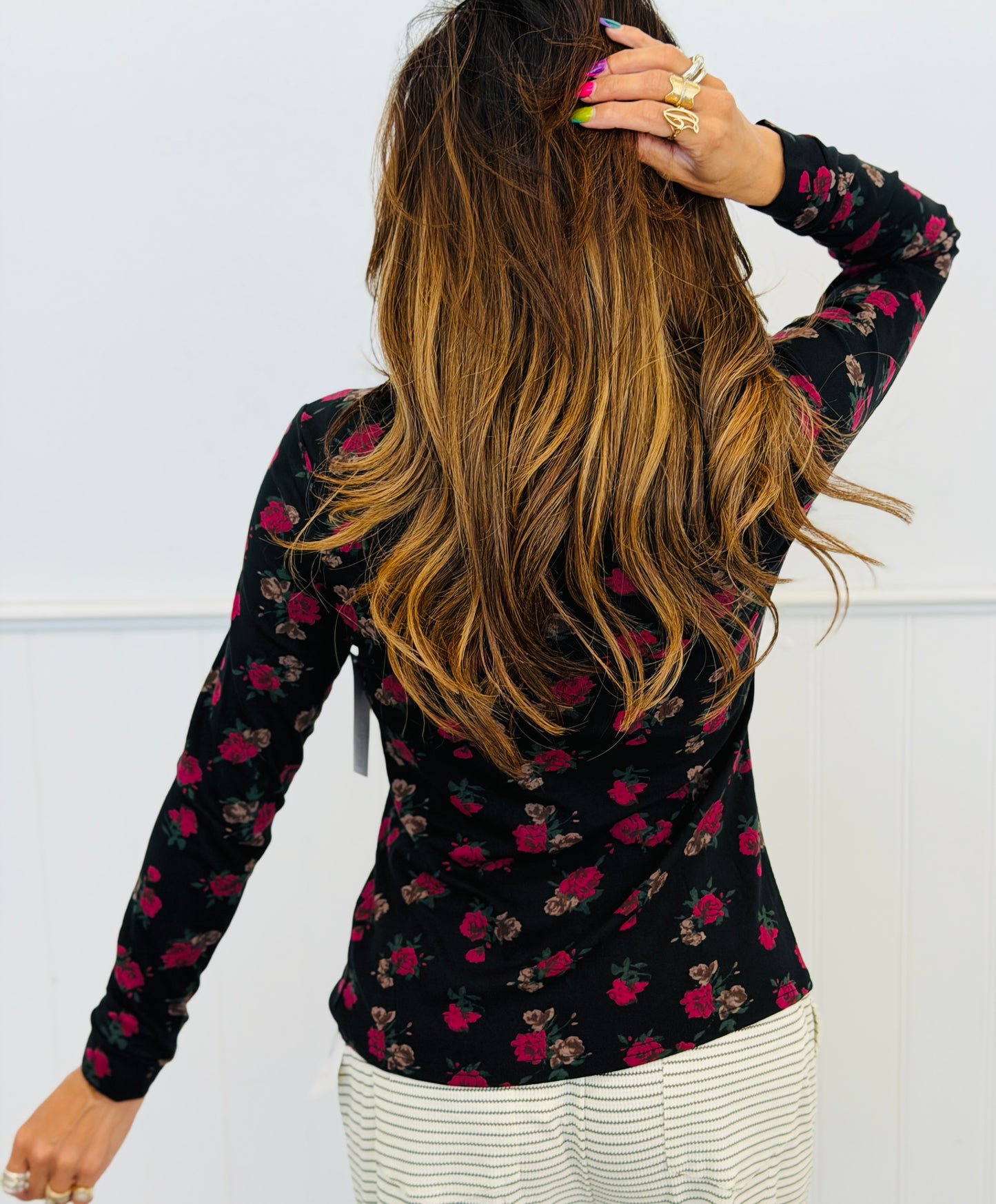 Black/Fuchsia Floral Long Sleeve Top (Reg. and Plus)