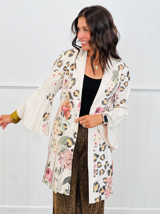 Leopard Floral Faux Suede Blazer (Reg. and Plus)